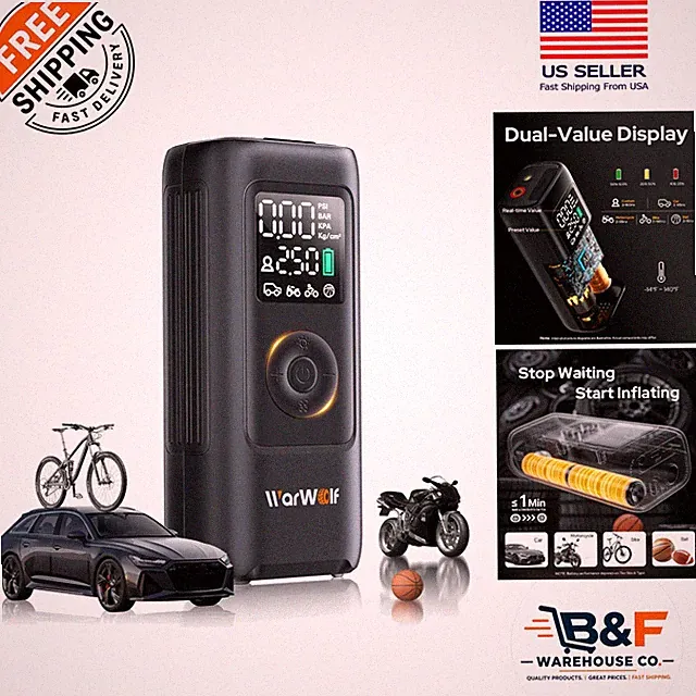 160 PSI Portable Tire Inflator with LED Light for Cars Motorcycles & Bikes