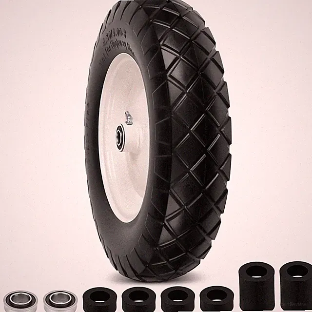 4.80/4.00-8" Flat Free Wheelbarrow Tire and Wheels, 16" Universal Fit Solid T...