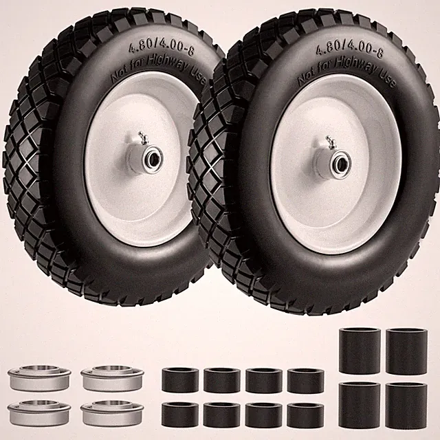 4.80/4.00-8" Tire and Wheel Flat Free 2 PCS, 16" Solid Wheelbarrow Tire with...