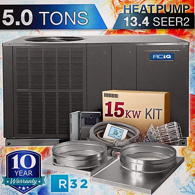ACiQ 5 Ton Heat Pump Package Unit Central Air AC System 15kW Kit, R32 Horizontal