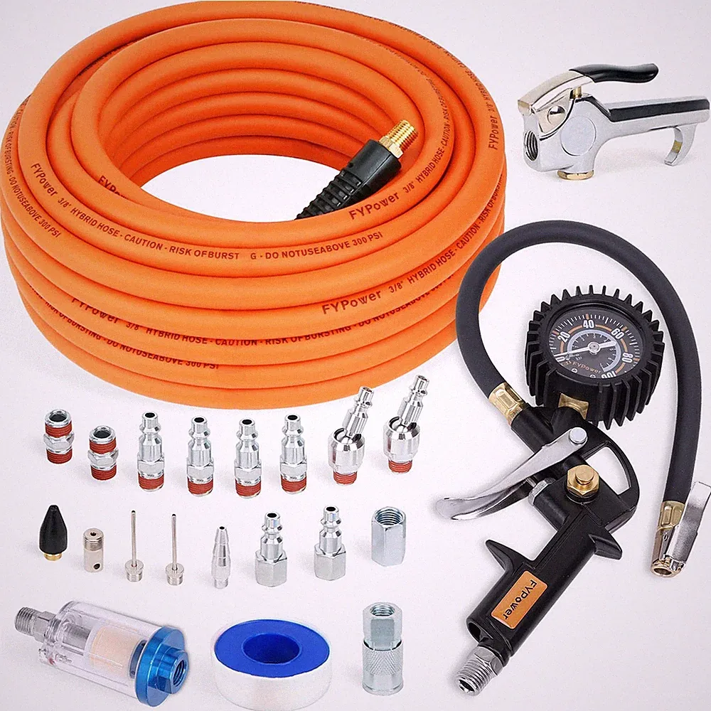 FYPower 22 Pieces Air Compressor Accessories kit, 3/8 inch x 50 ft Hybrid Air Ho