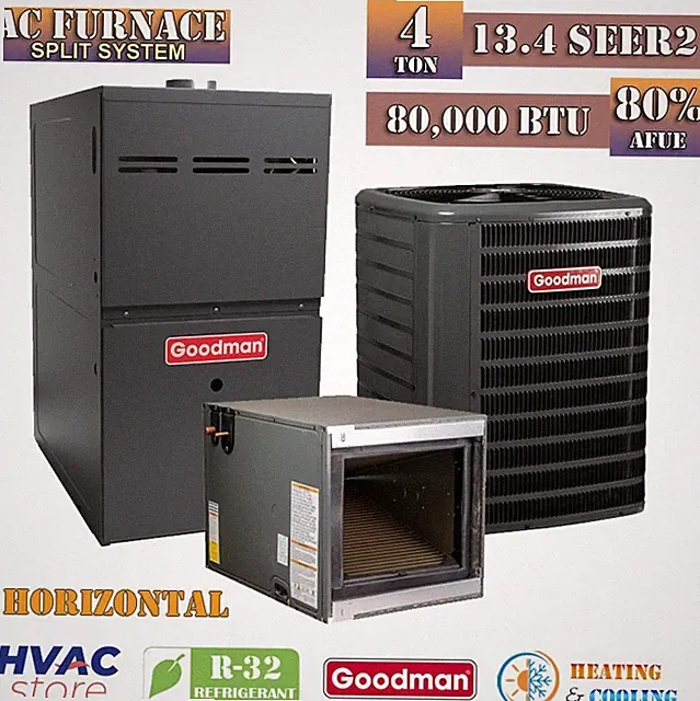 Goodman 4 Ton 13.4 SEER2 AC & Gas Furnace System 80% AFUE 80K BTU Horizontal R32