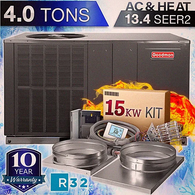 Goodman 4 Ton Central Air Conditioner Package Unit AC System Kit, R32 Horizontal