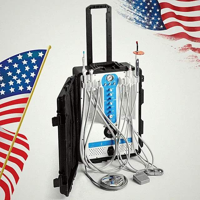 Portable Dental Unit System Treatment Oil Free Air Compressor 4Hole Curing Light